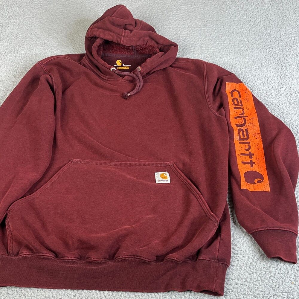 CARHARTT Hoodie Sweatshirt Mens Small Maroon Burgundy Wine Pullover Sweater